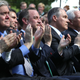 Members of the Trump regime clap along like subservient children as President Donald Trump announces America’s withdrawal from the Paris Accord (Photo by Chip Somodevilla/Getty Images)